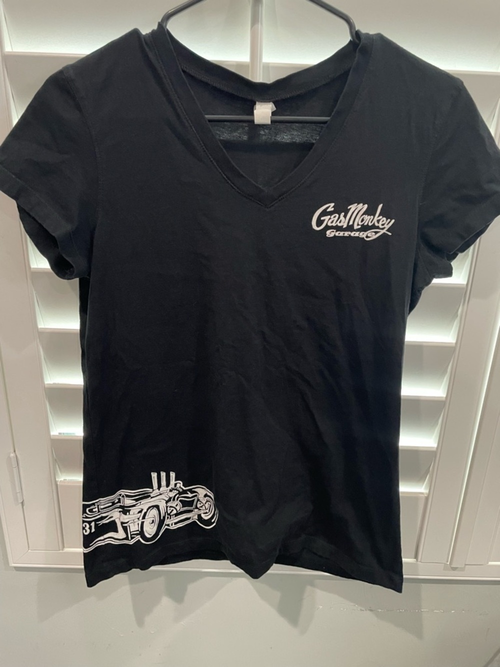 Gas Monkey Garage Black V-Neck Tee with White Graphics